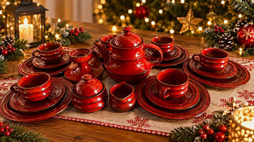 Rot glasiertes keramik tafel - rot,